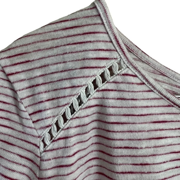 Lane Bryant Pink and White Striped Blouse Size 18 20 Knit Lace Up Backside Top - Picture 4 of 6